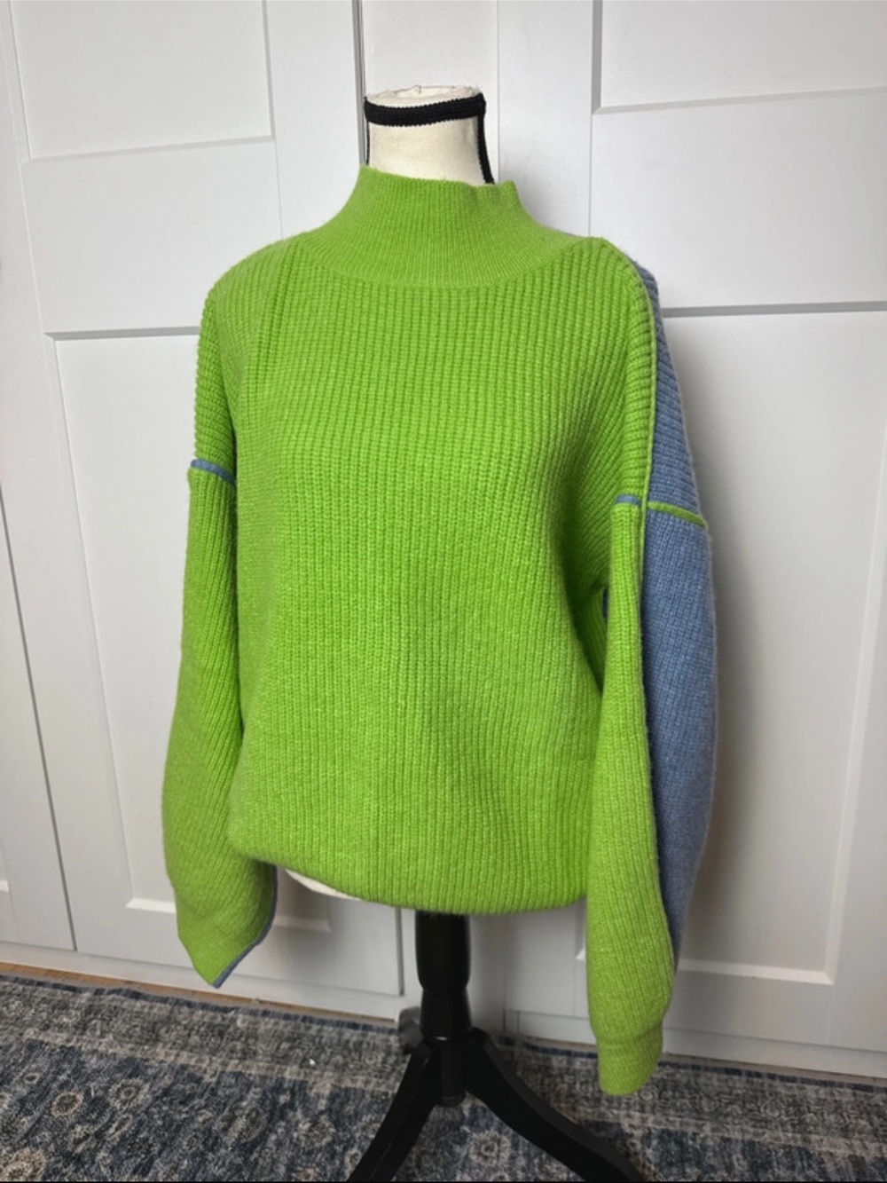 NWT super soft two toned color block oversized cowl neck mock neck sweater neon